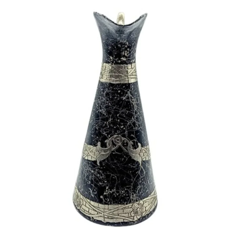 Vintage Black Ceramic Silver Metallic Tall Pitcher Vase